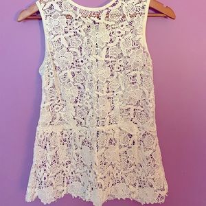 White embroidered lace Cabi overlay top. Size small .